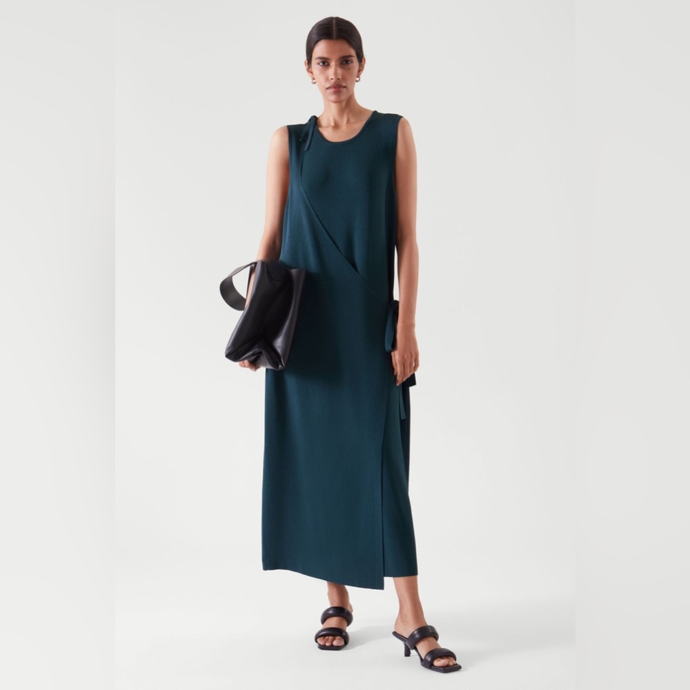 ISO cos sleeveless wrap maxi dress in dark turquoise in xs or s.